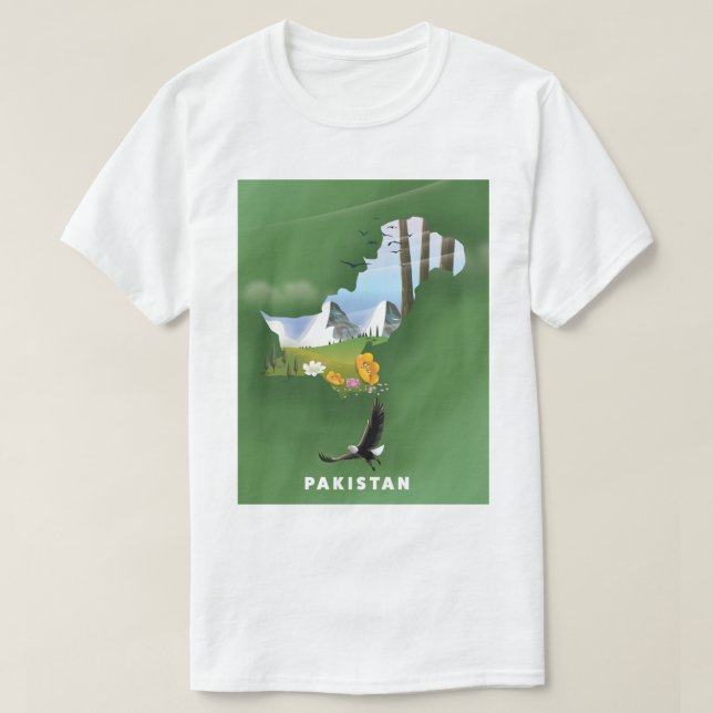 Camiseta Mapa ilustrado de viagem do Paquistão. (Frente do Design)