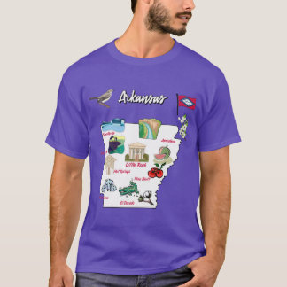 Camiseta Mapa ilustrado do Arkansas nos EUA com os principa