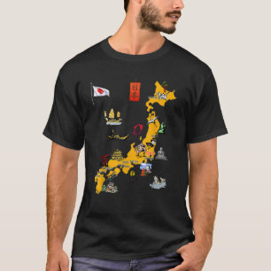 Camiseta Mapa ilustrado do marco japonês, marco principal c
