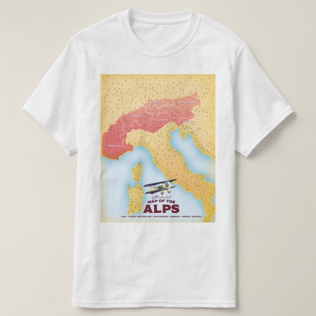 Camiseta Mapa ilustrado dos Alpes (Frente do Design)