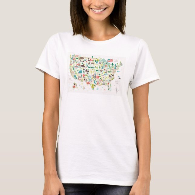 Camiseta Mapa ilustrado dos EUA (Frente)