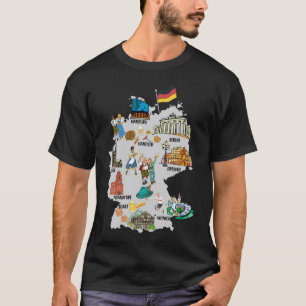 Camiseta mapa ilustrado turístico das grandes cidades alemã
