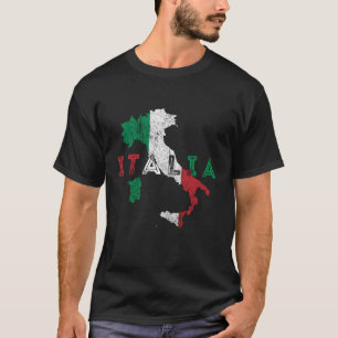 Camiseta Mapa Italiano E Bandeira Envelhecida Itália