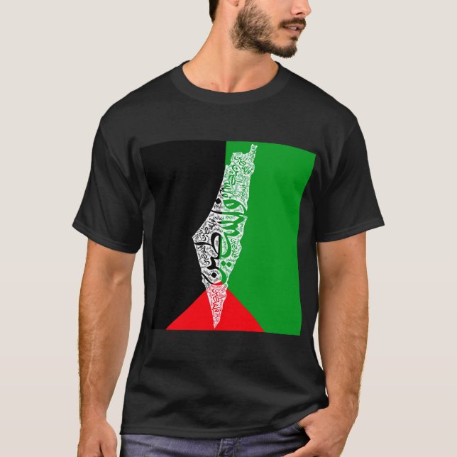 Camiseta Mapa livre da Palestina e bandeira ف ل س ط ي ن (Frente)