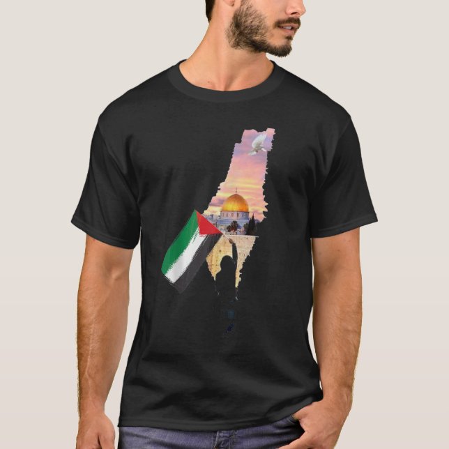 Camiseta Mapa Livre da Palestina Sinalizador Jerusalém_s Su (Frente)