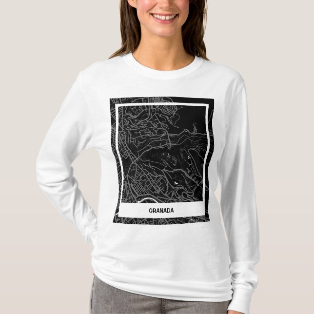 Camiseta mapa minimalista Granada - Negro-blanco (Frente)