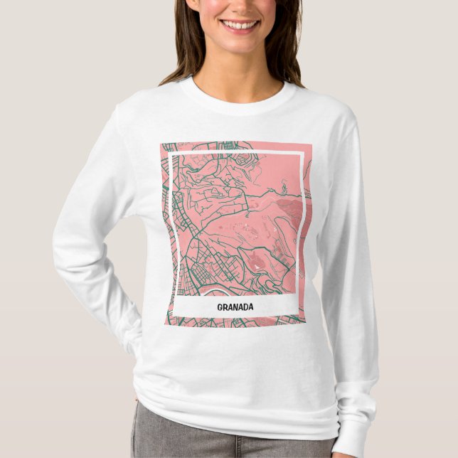 Camiseta mapa minimalista Granada - Rosa-verde (Frente)