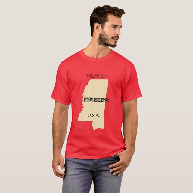 Camiseta - Mapa Mississippi com City (Frente Completa)