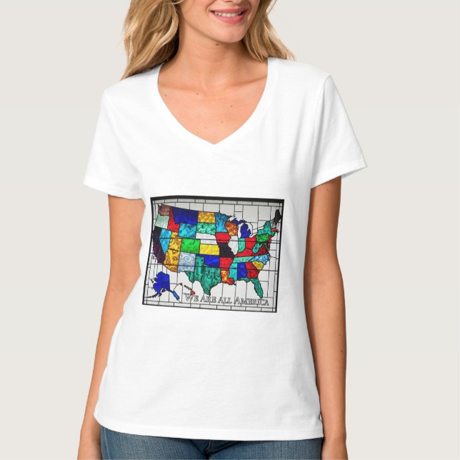 Camiseta Mapa Multicolorido Dos Estados Unidos Representand (Frente)