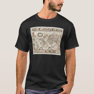 CAMISETA MAPA MUNDI ANTIGO SÉCULO 17 HISTÓRIA GEOGRAFIA E