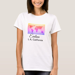 Camiseta mapa mundial adicionar texto nome local país cidad