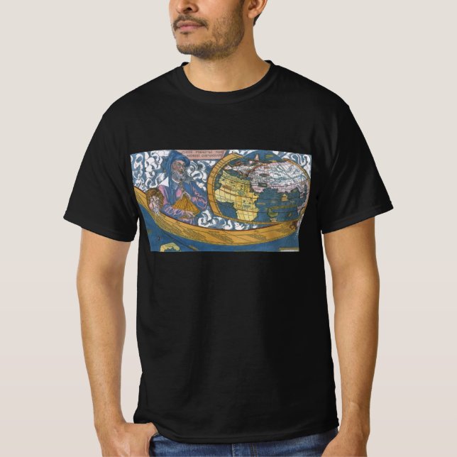 Camiseta Mapa Mundial Antigo com Claudius Ptolemy, 1507 (Frente)