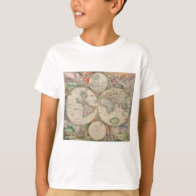 Camiseta Mapa Mundial Antiquado (Frente)