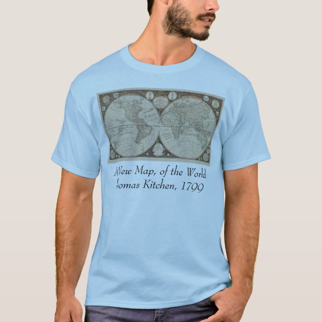 Camiseta Mapa Mundial Antiquado, 1799 (Thomas Kitchen) (Frente)