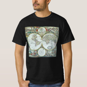 Camiseta Mapa Mundial Antiquado do Século XVII, Frederick 