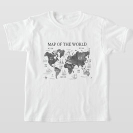 Camiseta Mapa Mundial Arte Preto Branco Náutico