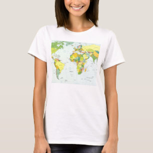 Camiseta Mapa Mundial Atlas Poster Político: Decoração Mode