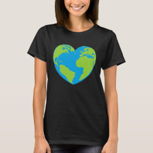 Camiseta Mapa mundial da Terra em forma de coração