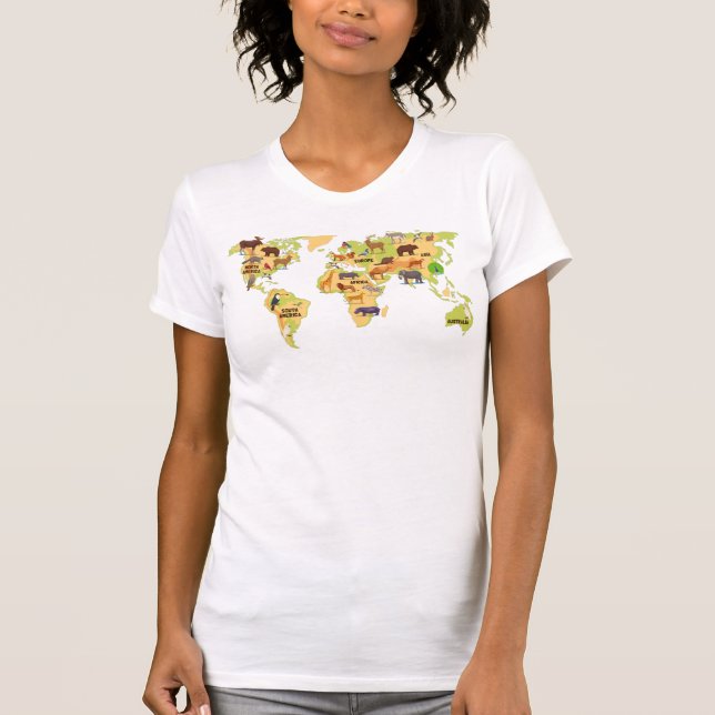 Camiseta Mapa Mundial de Animais (Frente)