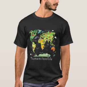 Camiseta Mapa Mundial de Geografia Escolar em Casa de Volta