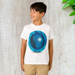 Camiseta Mapa Mundial do Globo Terrestre Azul Moderno