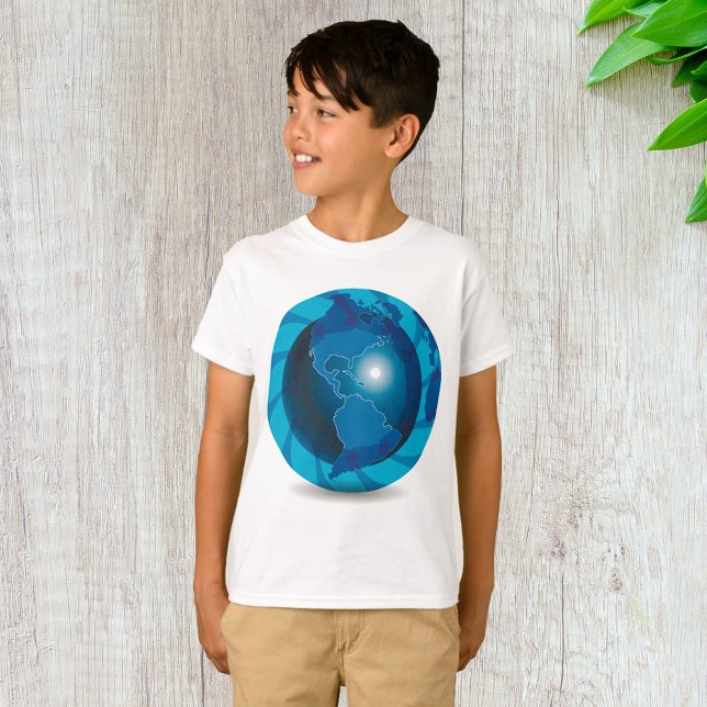 Camiseta Mapa Mundial do Globo Terrestre Azul Moderno (Criador carregado)