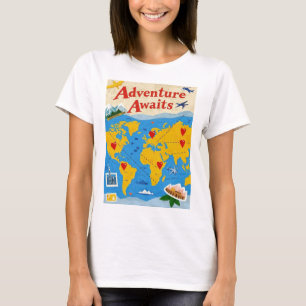 Camiseta Mapa mundial dotado de pinos cardíacos e marcos