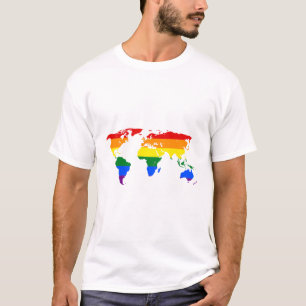 Camiseta Mapa Mundial LGBTQ Arco-Íris