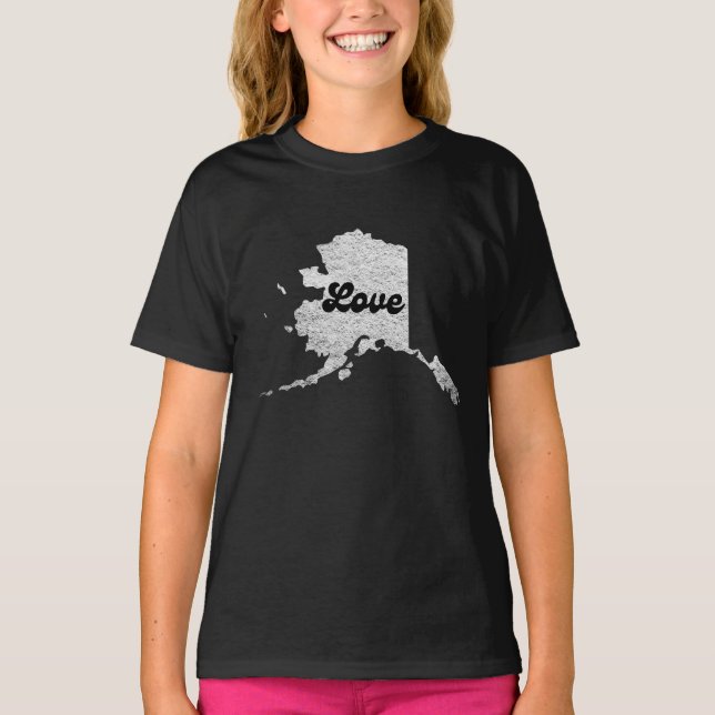 Camiseta Mapa Orgulhoso do Amor do Estado Alask Mapa Rochos (Frente)