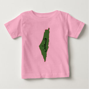 Camiseta mapa palestino com palavra palestina em árabe