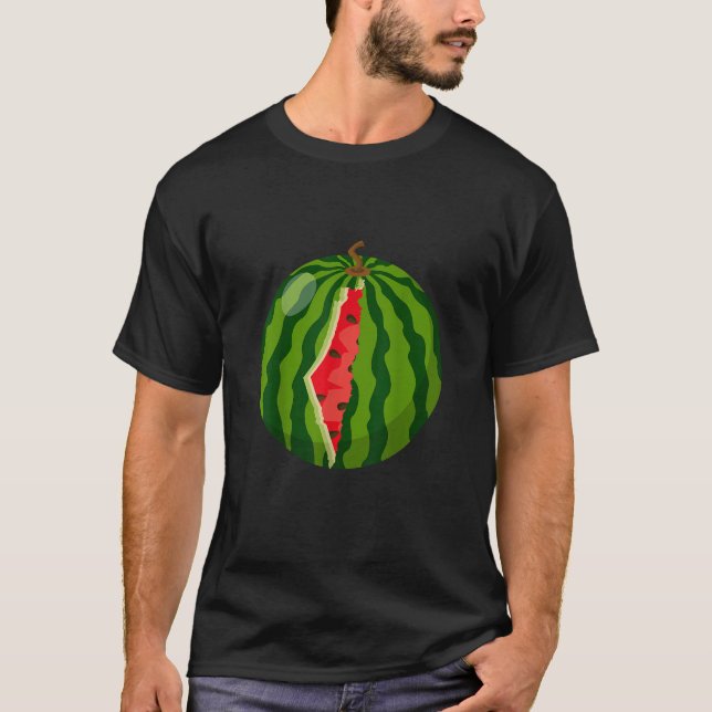 Camiseta Mapa Palestino Melancia Caligrafia Árabe (Frente)