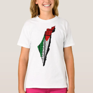 Camiseta Mapa Palestino que Bandeira e Padrão Keffiyeg