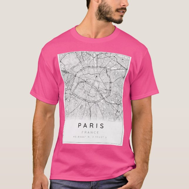 Camiseta Mapa Paris Minimalista Em Preto E Branco (Frente)