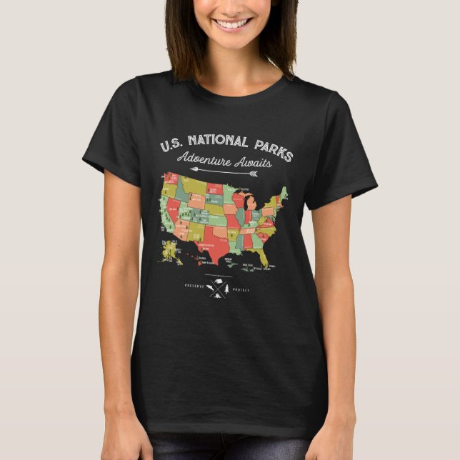 Camiseta Mapa Parques Nacionais Mulheres Homens Ca (Frente)