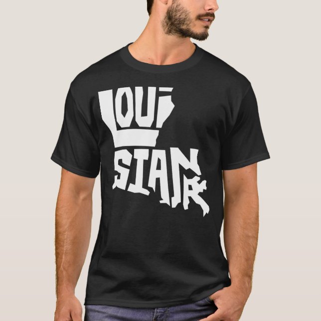 Camiseta Mapa Patriótico do Estado de Luisiana em Texto For (Frente)