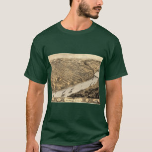 Camiseta Mapa Pictórico Antigo de Kansas City 1869