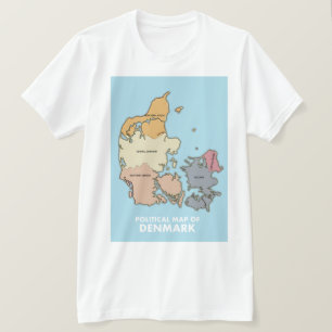 Camiseta Mapa político da Dinamarca