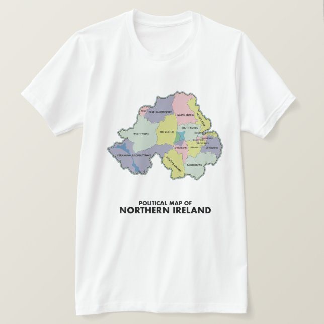 Camiseta Mapa Político da Irlanda do Norte. (Frente do Design)