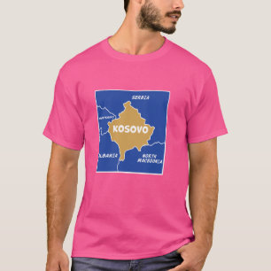 Camiseta Mapa político do Kosovo em cores de bandeira. Vizi