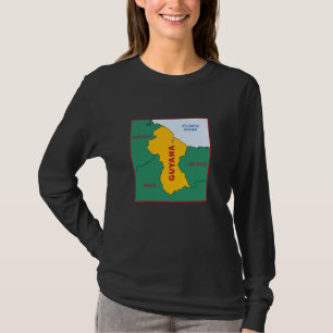 Camiseta Mapa político guiana em cores de bandeira. Vizinho