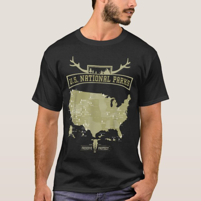 Camiseta Mapa Retro dos Parques Nacionais - Americano Vinta (Frente)