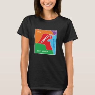 Camiseta mapa simplificado colorido do Kuwait com vizinhos