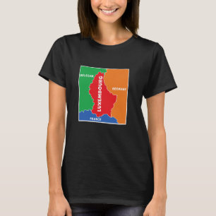 Camiseta mapa simplificado colorido do Luxemburgo, vizinho
