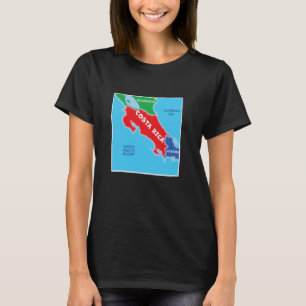 Camiseta mapa simplificado de cores da Costa Rica e vizinho