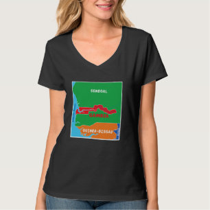 Camiseta mapa simplificado de cores da Gâmbia com vizinhos