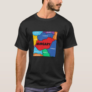 Camiseta mapa simplificado de cores da Hungria com vizinhos