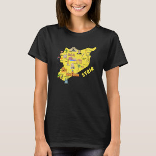 Camiseta Mapa Síria com o principal destino turístico das c