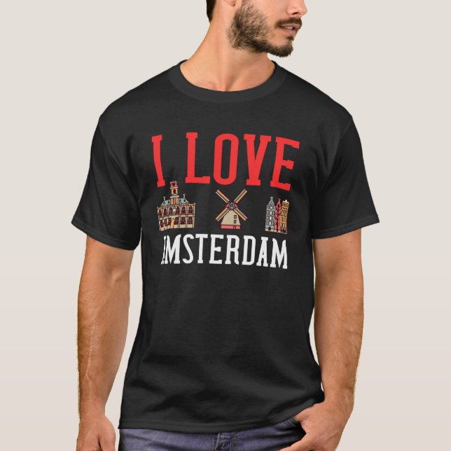 Camiseta Mapa Skyline Cidade de Amsterdã, Holanda (Frente)
