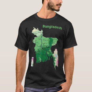 Camiseta Mapa topográfico de Bangladesh, mapa de alivios, m