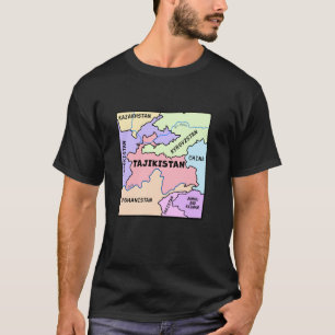 Camiseta mapa traçado à mão do Tajiquistão, nomes dos vizin